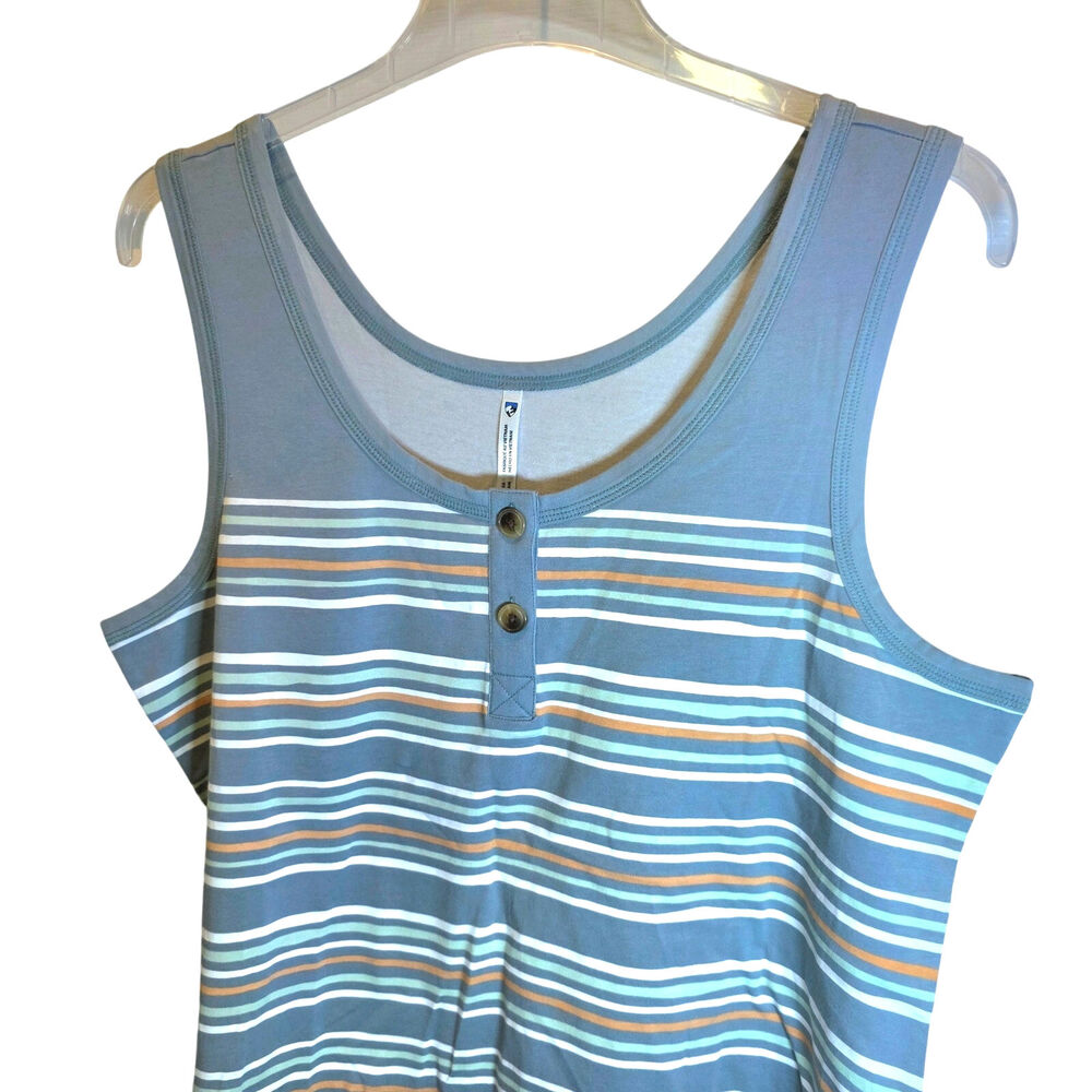 Kuhl Solstice Tank Top Henley Stripe Sz Large Blue Green Shirt Buttons Stretch - Picture 5 of 15